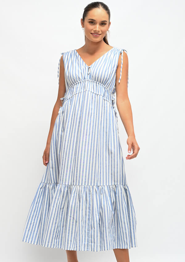 Summer cotton dress in blue and white - Wyatt Wylde