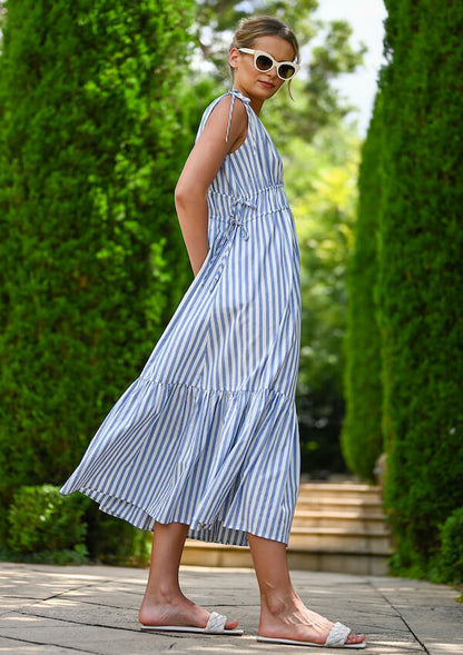 Blue and white striped maxi dress in cotton - Wyatt Wylde