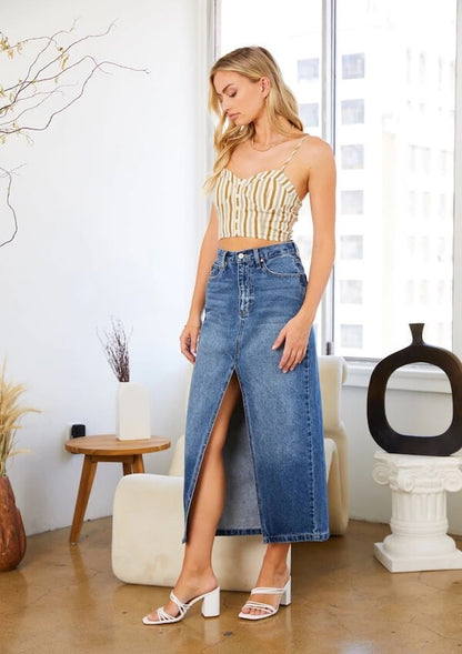 Mid blue long denim skirt - KanCan USA