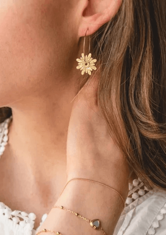 Gold hoop with flower earrings - Zag Bijoux