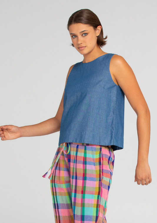 Chambray sleeveless tops for Summer - Boom Shankar